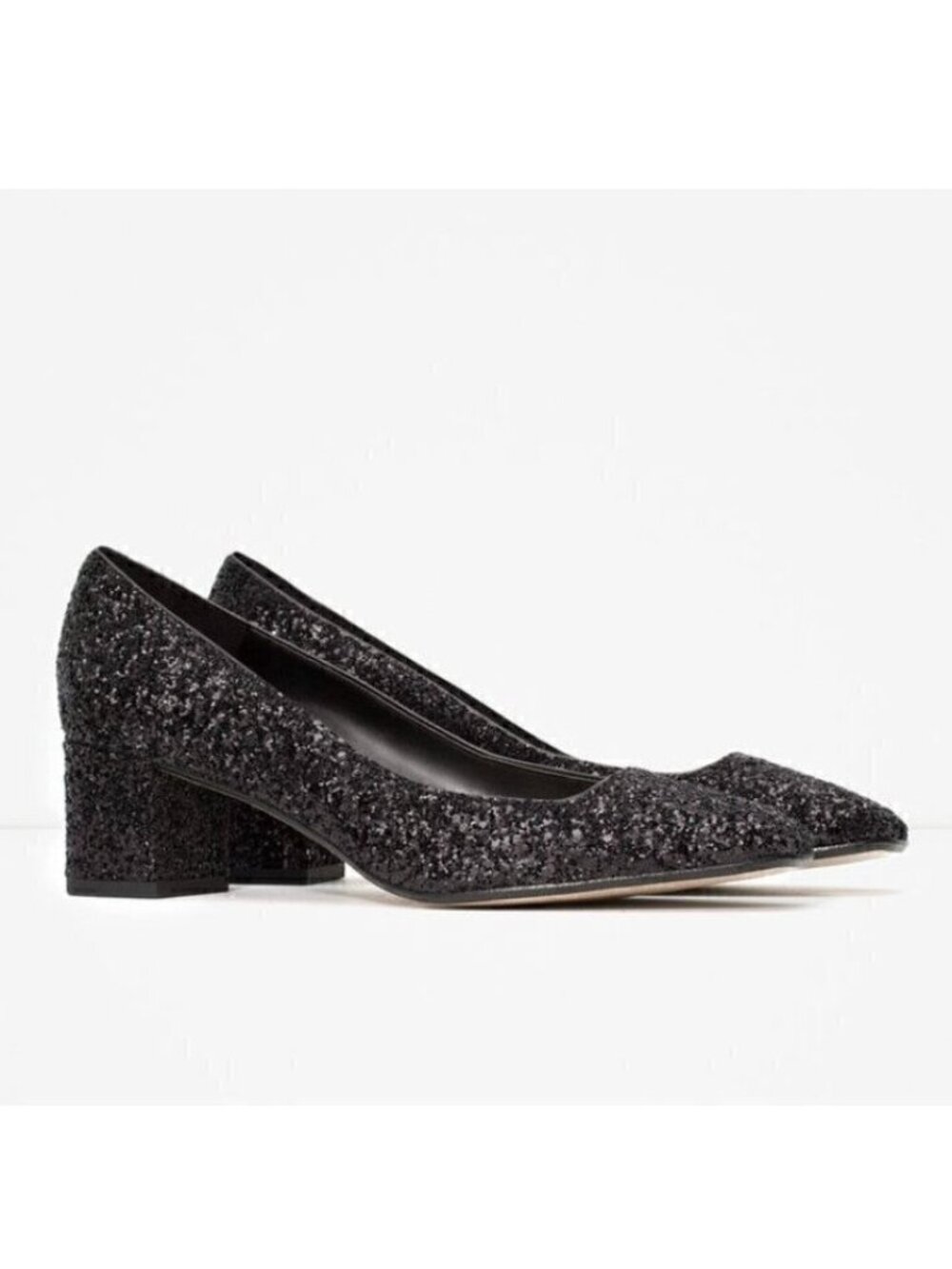 Zara Black Glitter Block Heels - 36/5.5-6US, BNWOTs! Made in Portugal 🇵🇹